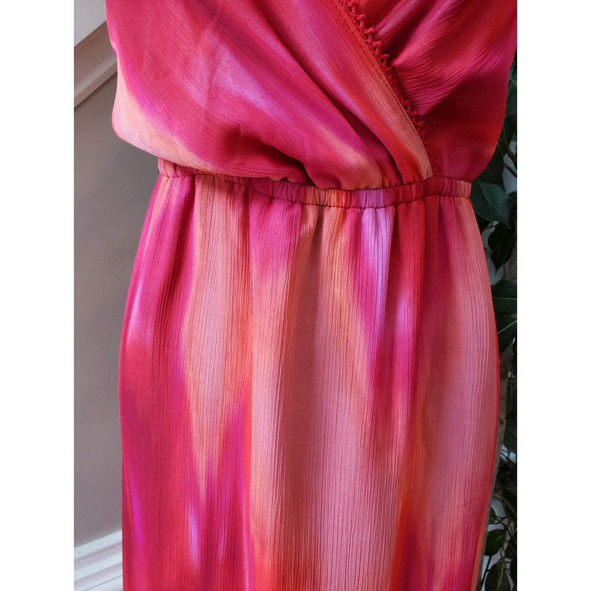 A.N.A Long Maxi Dress Women's Size XL Multi Tie Dye Cinch Waist Back Wrap V Neck