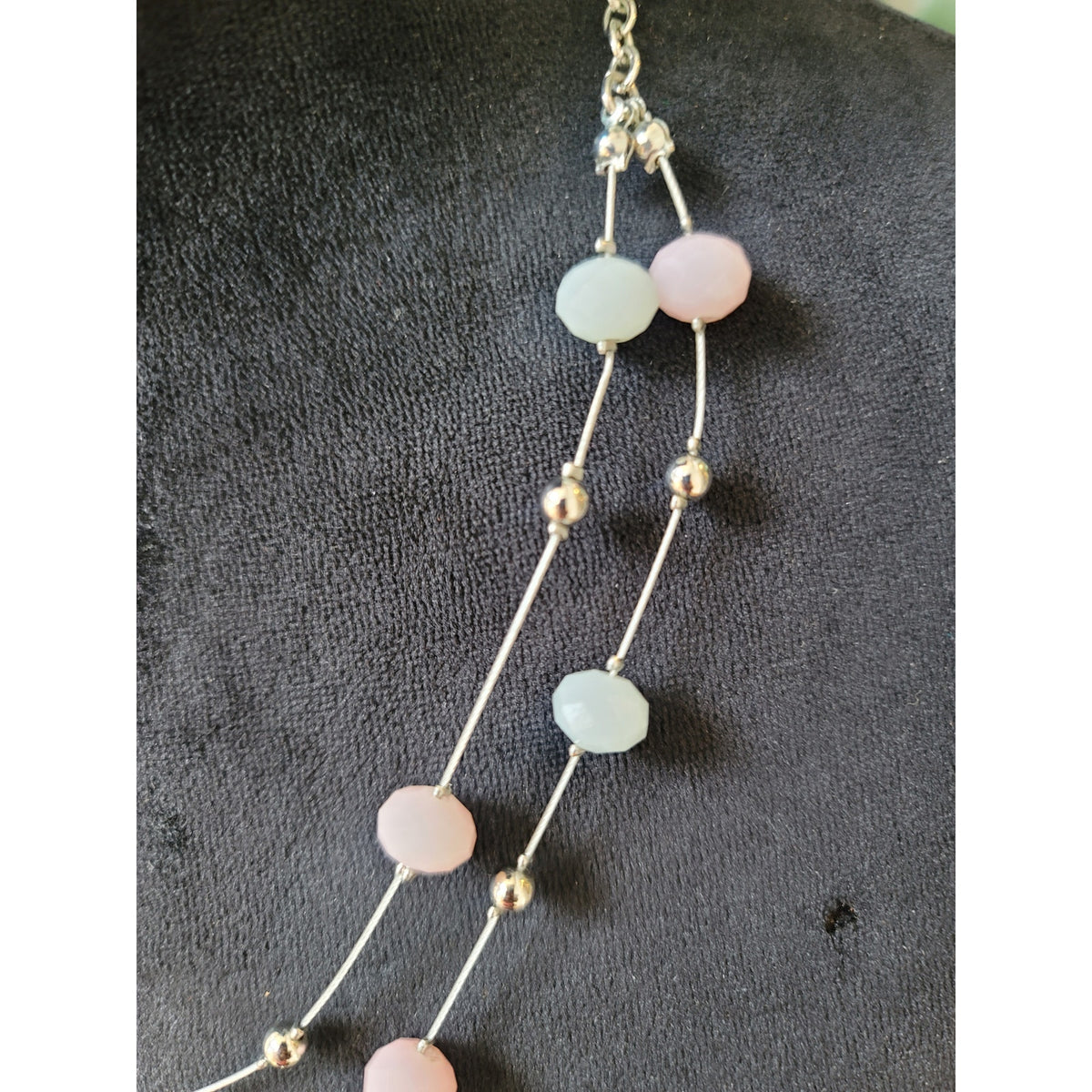 Women's Double Layer Beaded Necklace With Lobster Clasp And Pastel Gemstones