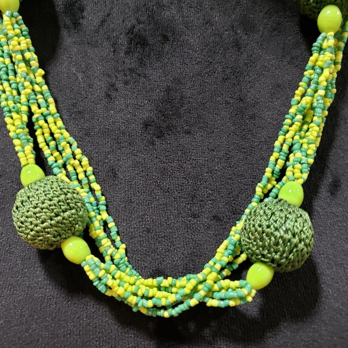 Womens Fashion Ethnic Lime Green Glass Beaded Long Collar Necklace Jewellery