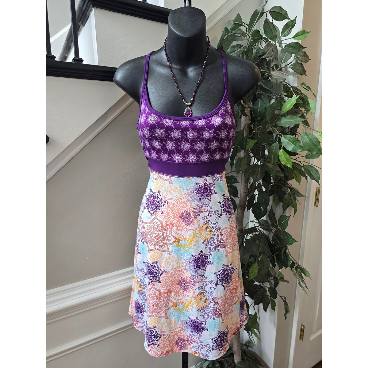 Lola A-Line Dress Womens SZ XS Multicolor floral Criss-Cross Straps Empire Waist