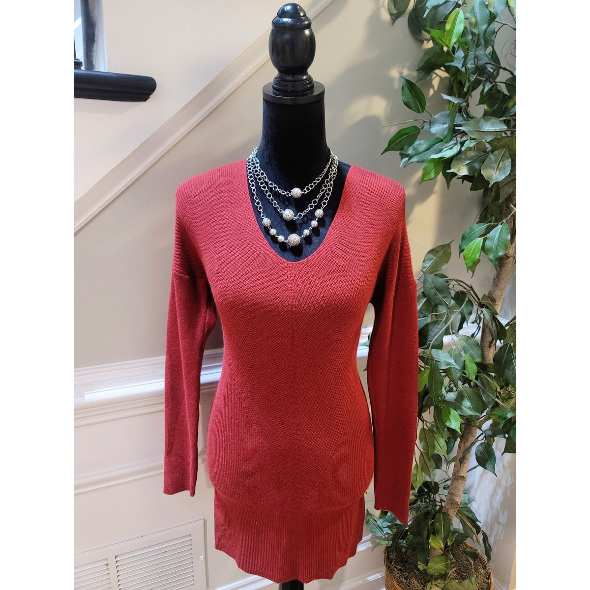 WHBM Tunic Sweater Women's Small Heather Bloodstone Drop Shoulder Ribbed Hem