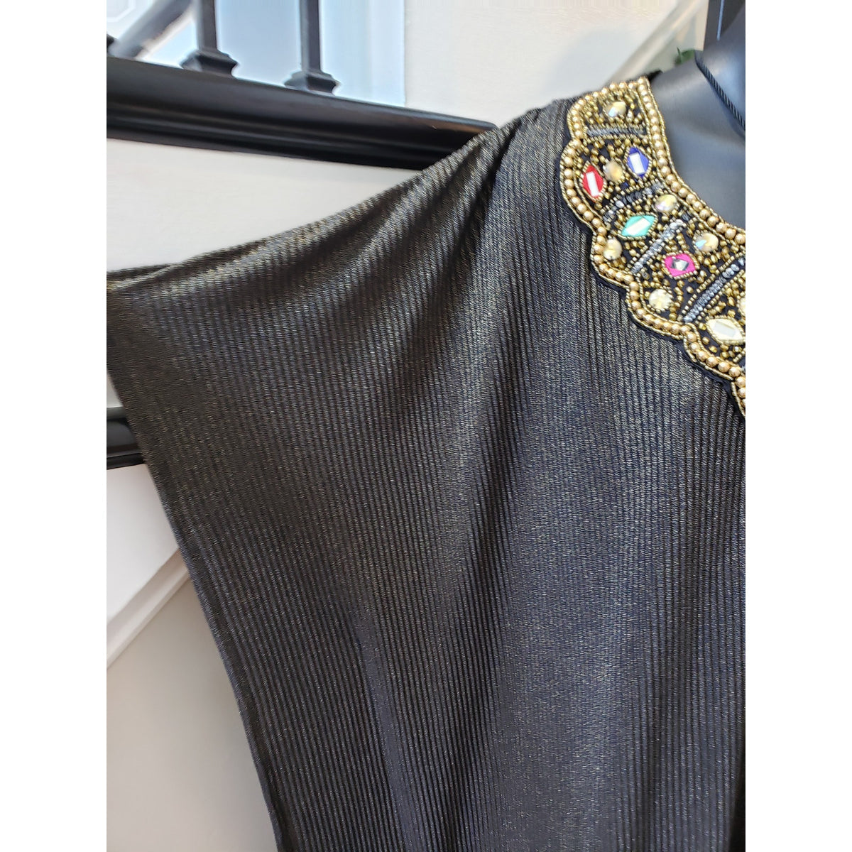 ESY Studio EY Kaftan Dress Womens OSM Black Shimmer African Dashiki Embroidered