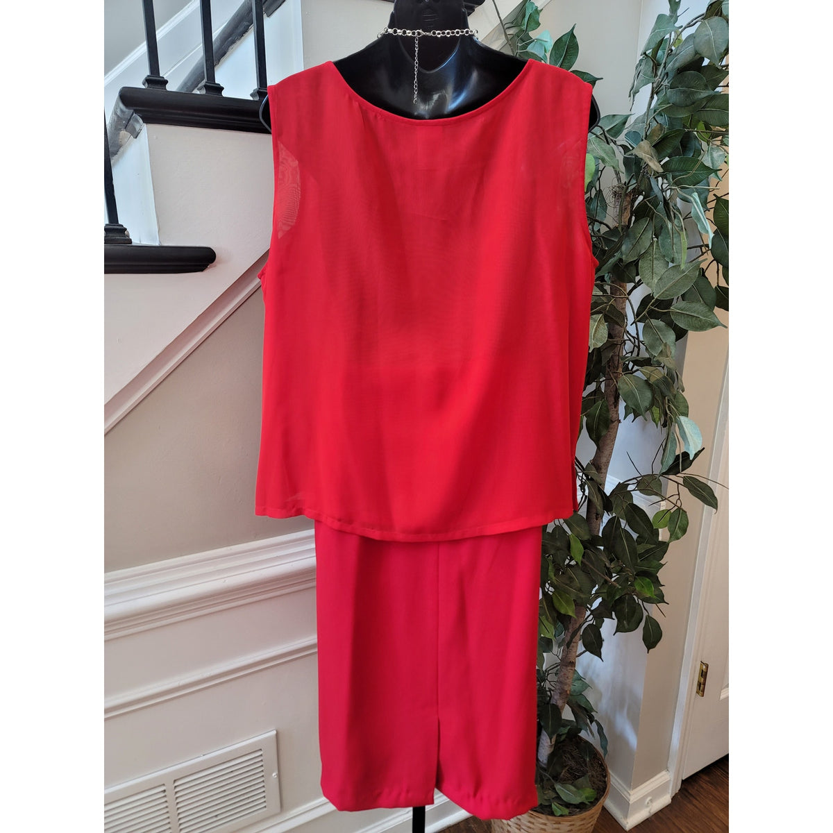 St Anthony Skirt Suit Women SZ 16W Red Rhinestone Long Sleeve Blazer Fully Lined