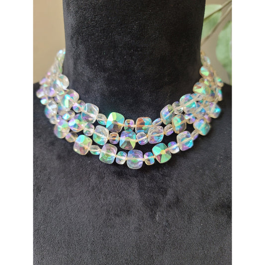 Women's Iridescent Faceted Crystal Bead Choker Necklace With Toggle Lock