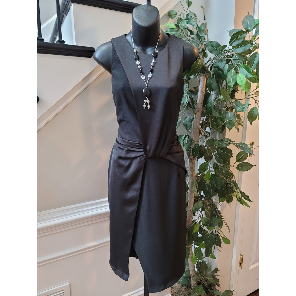 Harlyn Dress Womens Small Black Sleeveless Wrap Front Cocktail Party Elegant