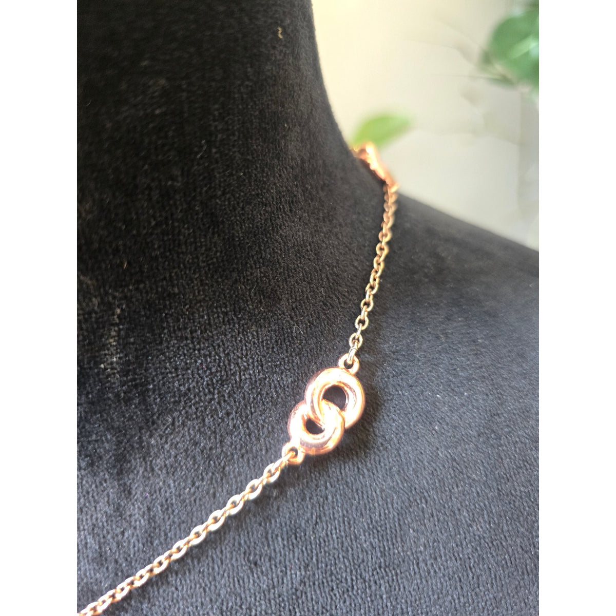 Gold Tone Double Circle Link Delicate Necklace