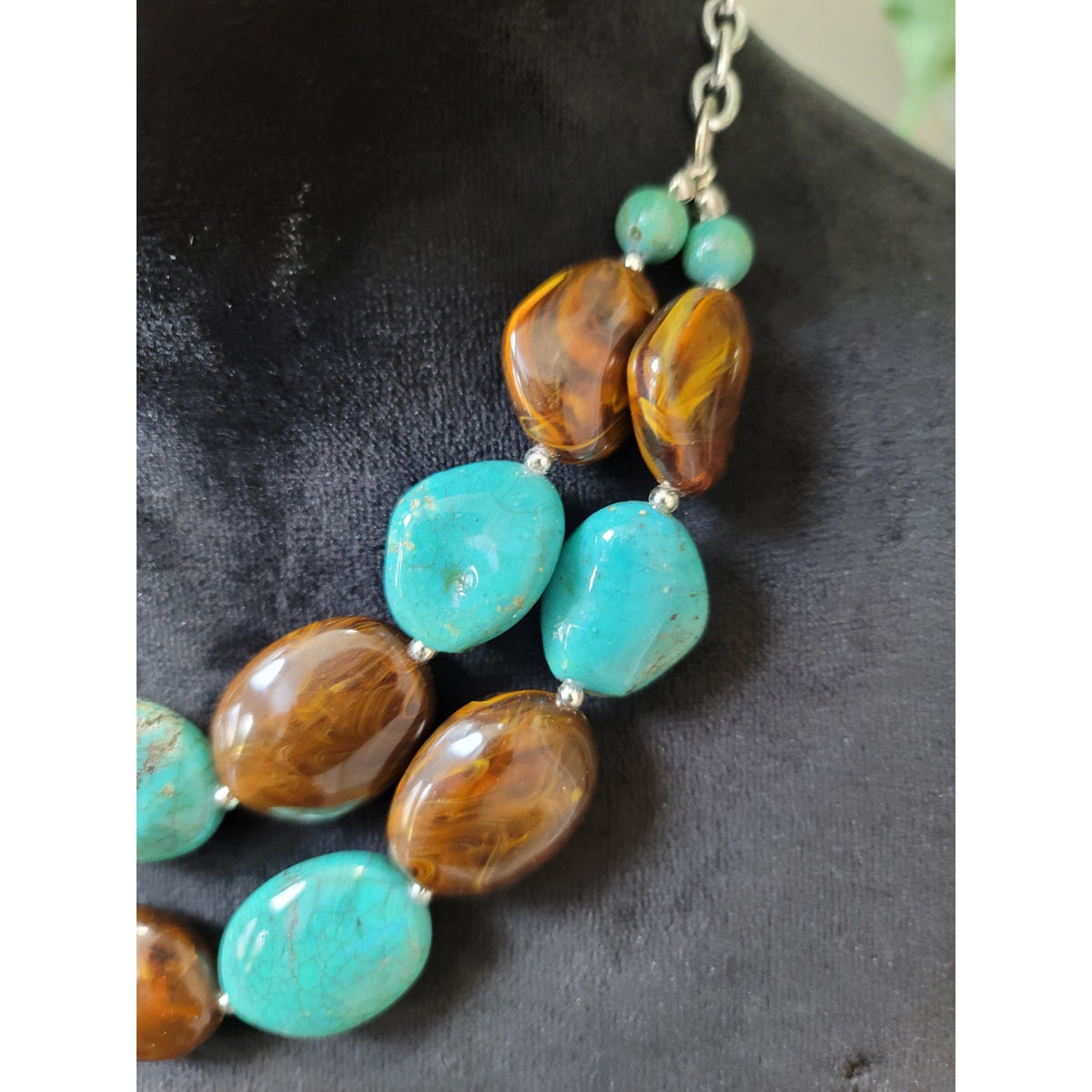 Women’s Chunky Jasper Beaded Statement Necklace With Silver Chain Adjust Clasp
