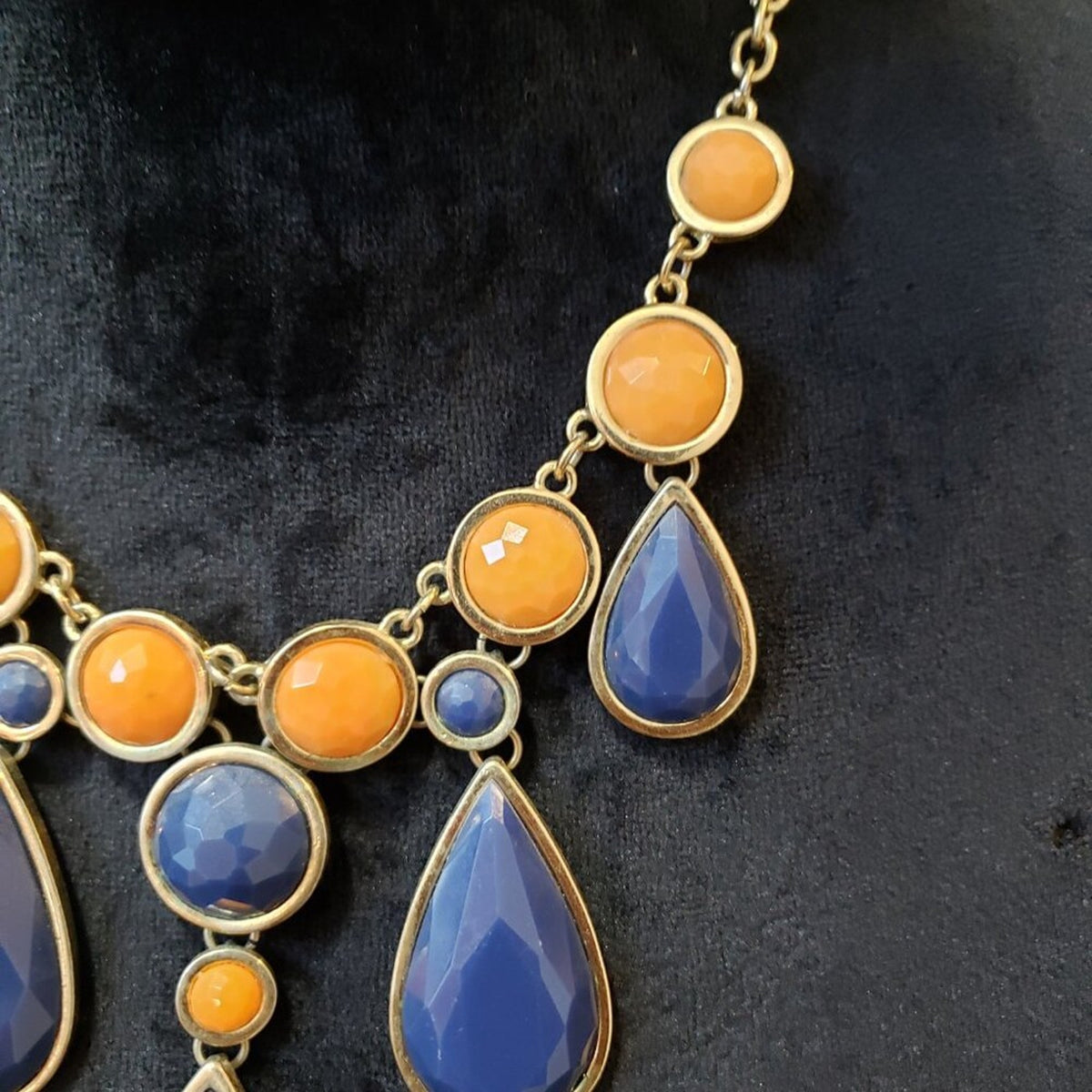 Womens Fashion Yellow Blue Teardrop Beaded Necklace Jewelry with Lobster Clasp
