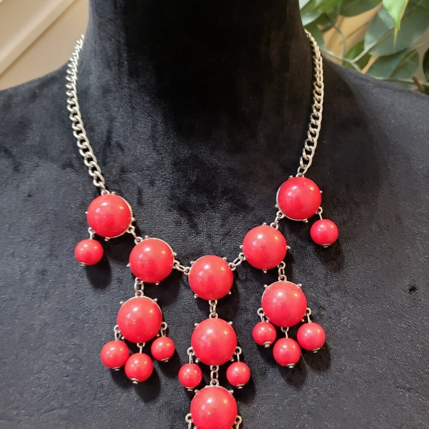 Womens Red Rhinestone Silver Tone Chain Necklace Jewelry with Lobster Clasp