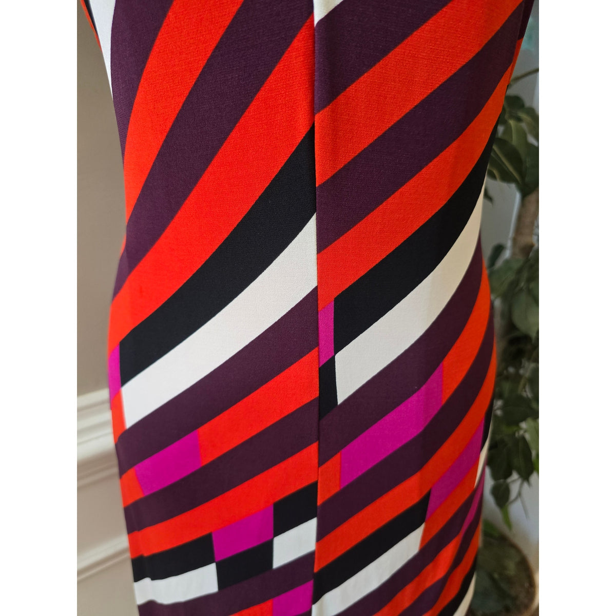 Boston Proper Sheath Dress Women's SZ 12 Multicolor Striped Keyhole Halter Neck
