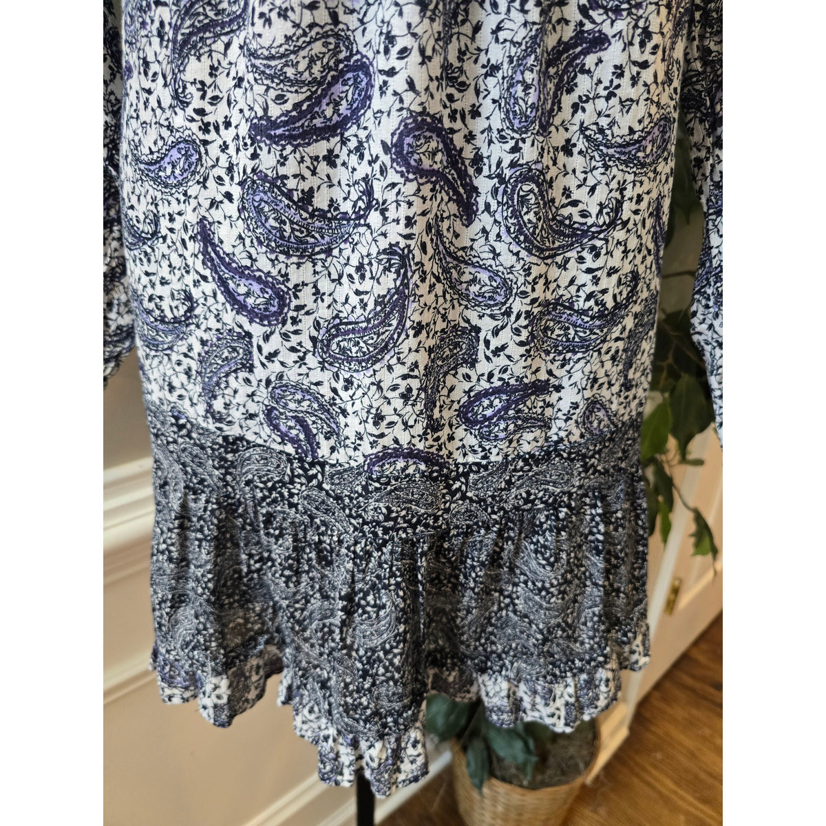 Sam Edelman Paisley Print Dress Women's XS Blue White 100% Cotton Square Neck