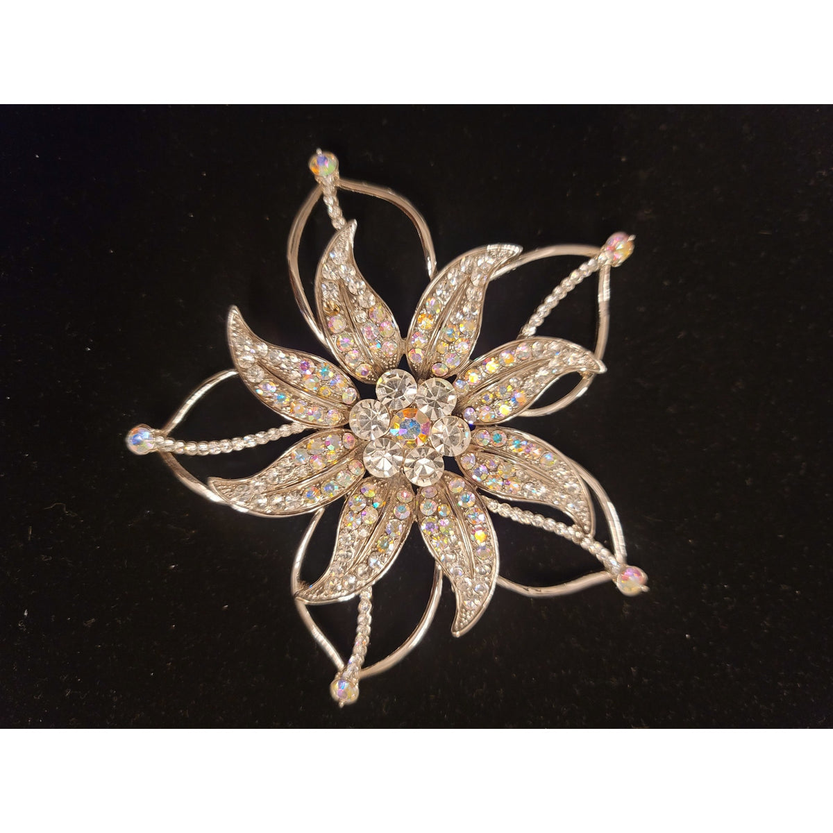 Sparkling Rhinestone Flower Brooch Statement Pin Vintage Inspired Jewelry