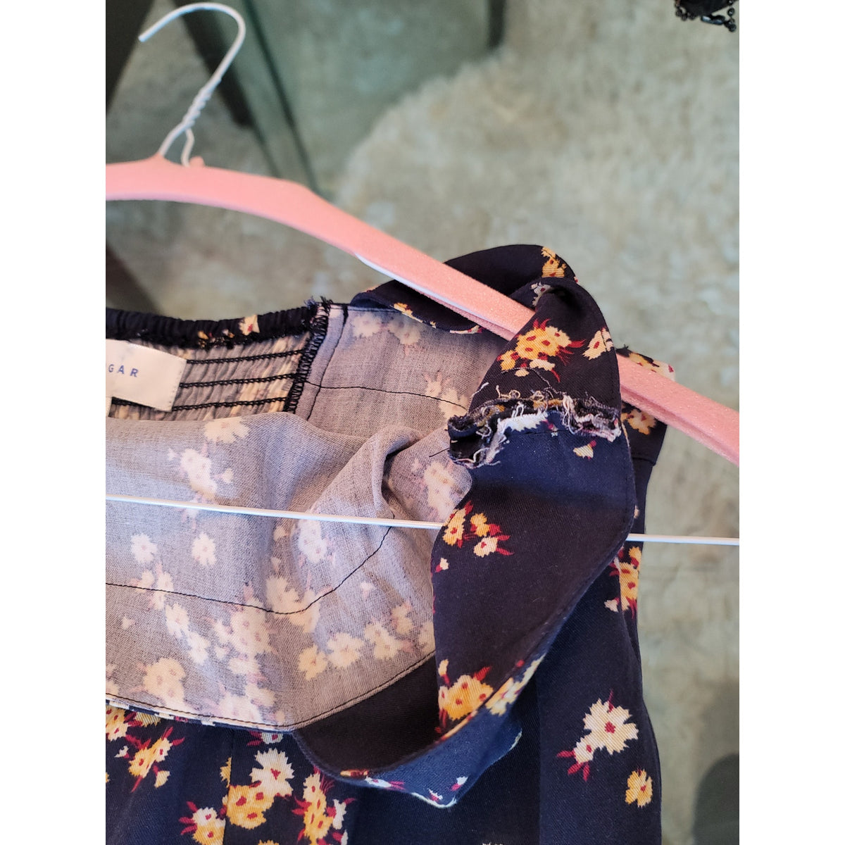 PopSugar Floral Jumpsuit Women's Size Large Navy Square Neck Sleeveless