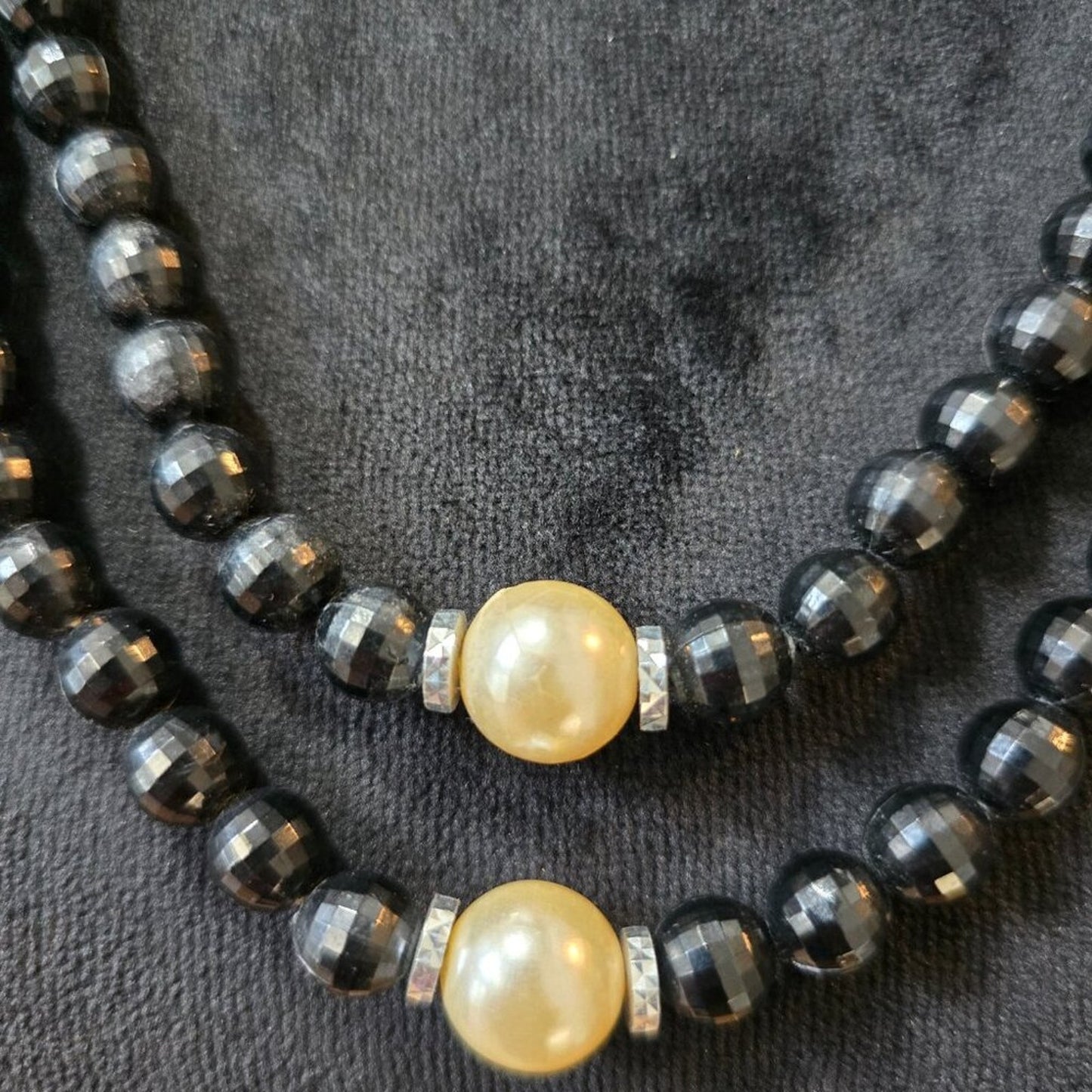 Womens Fashion White Faux Seed & Black Seed Pearls Two Strand Necklace Jewelry