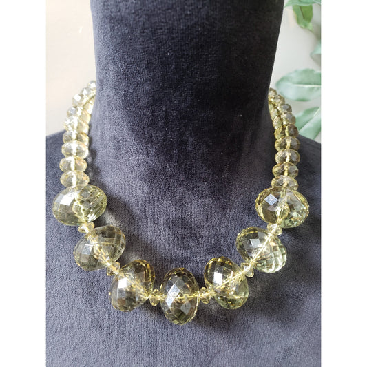 Women's Yellow Faceted Bead Necklace Gold Lobster Clasp Adjustable Jewelry