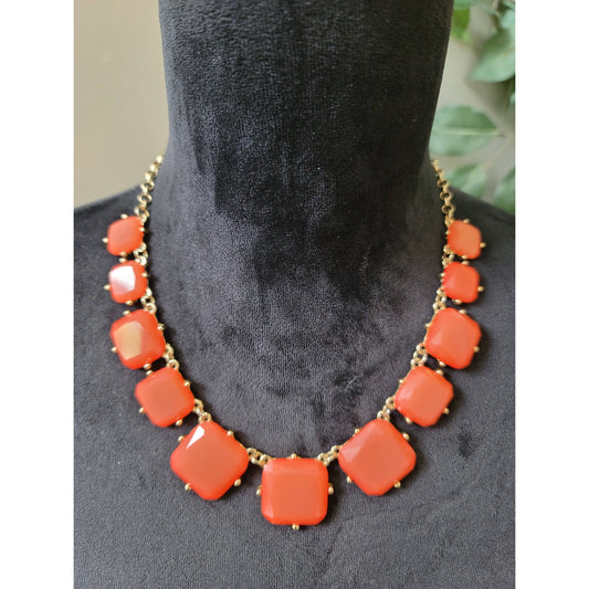 Women's Red Square Statement Necklace Gold Tone Adjustable Lobster Clasp Jewelry