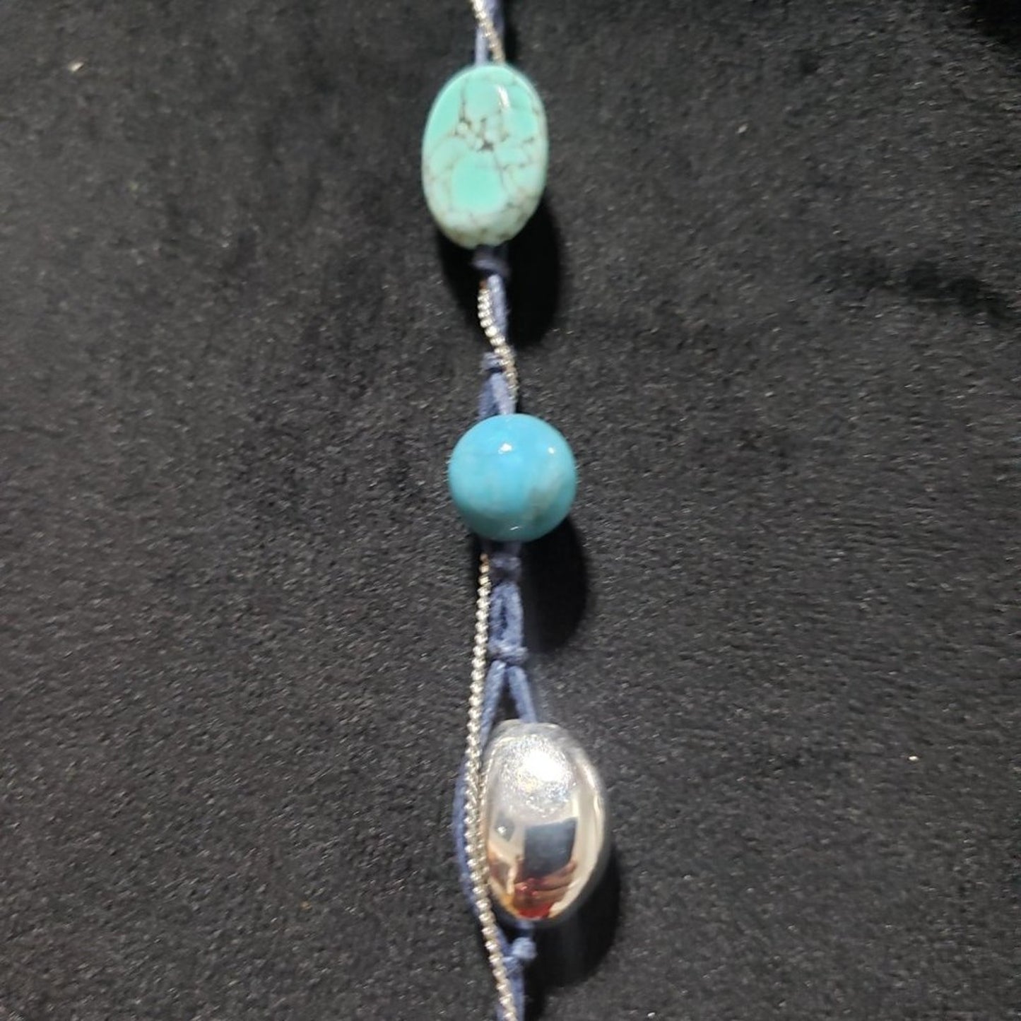 Lia Sophia Silver Tone Blue Bead Stone Bohemian Long Necklace with Lobster Clasp