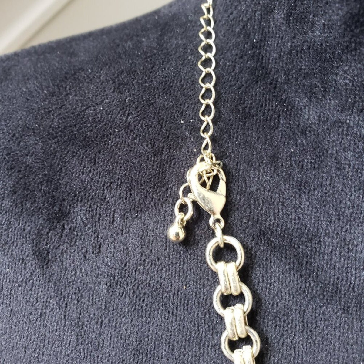 Womens Blue Beaded Silver Double Link Chain Necklace Jewelry with Lobster Clasp