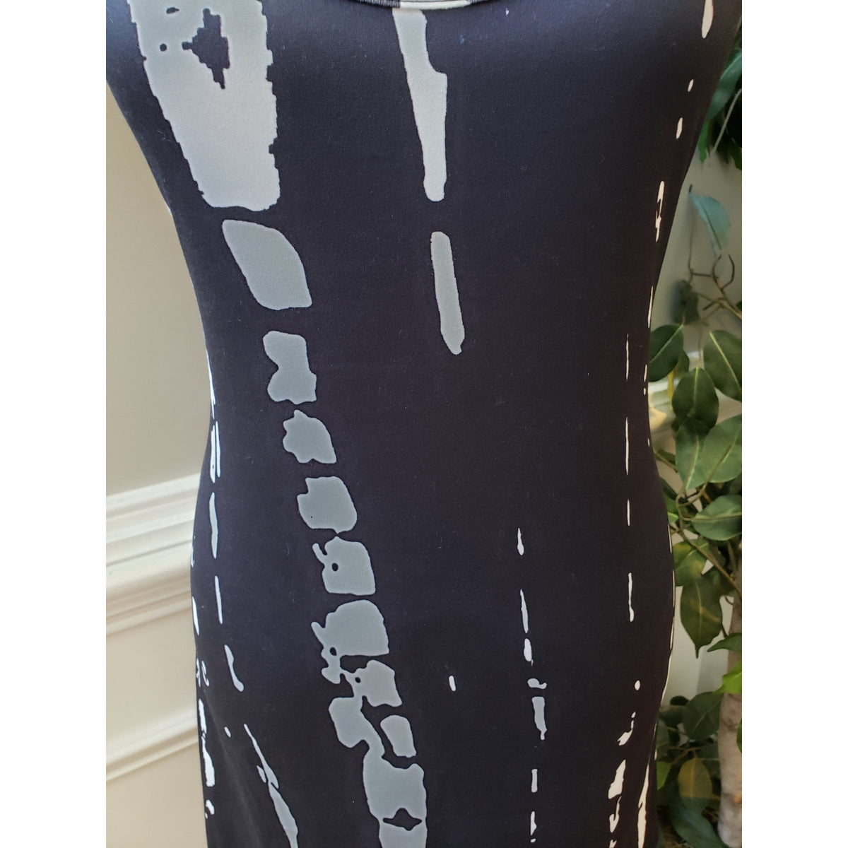 Women's Camisole Dress Medium Black Tie Dye Print Sleeveless Stretch Round Neck