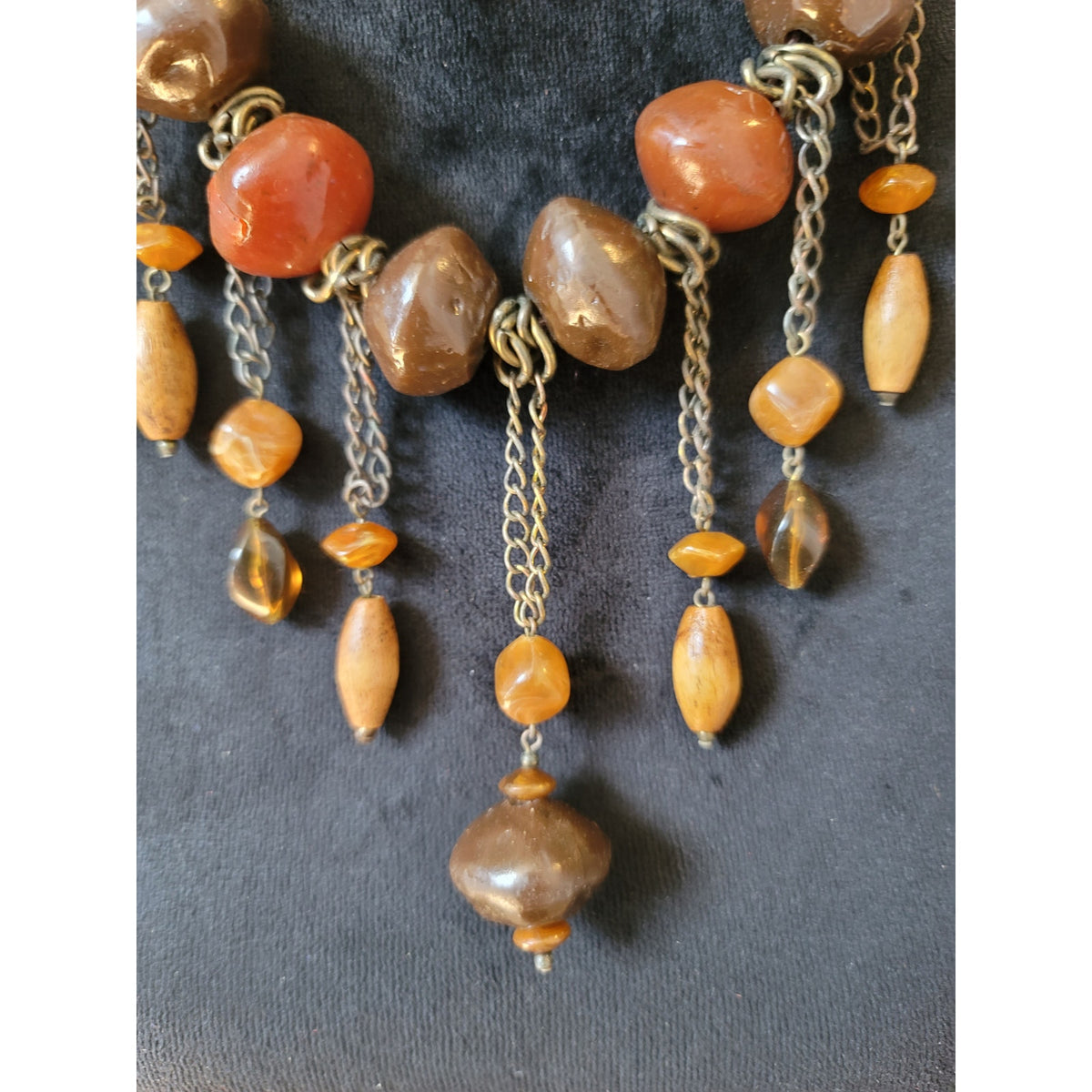 Women's Boho Beaded Statement Necklace With Chains And Lobster Clasp Lock