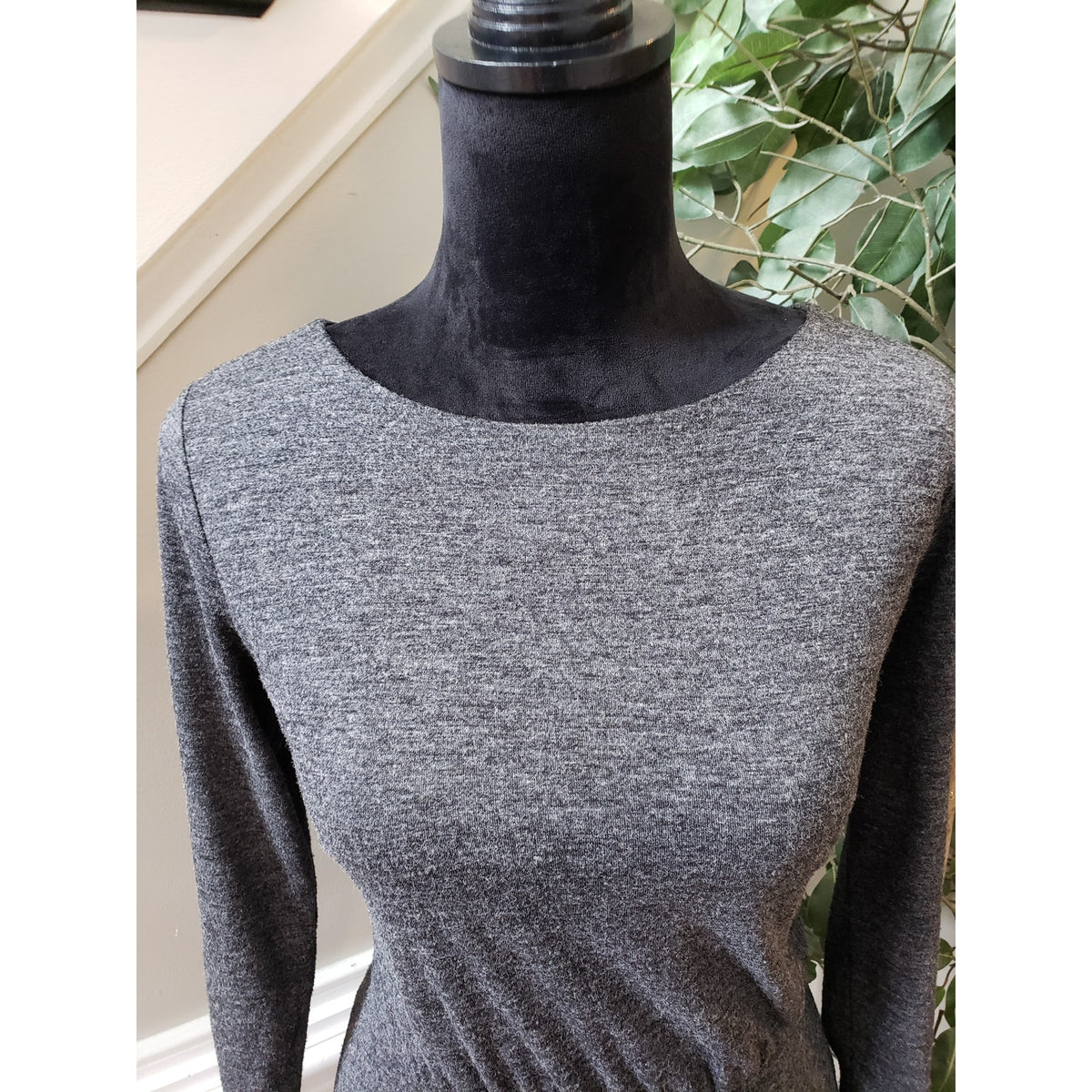 LOFT A Line Dress Women's 2 Gray Polyester Drop Waist Pleated Boat Neck Back Zip