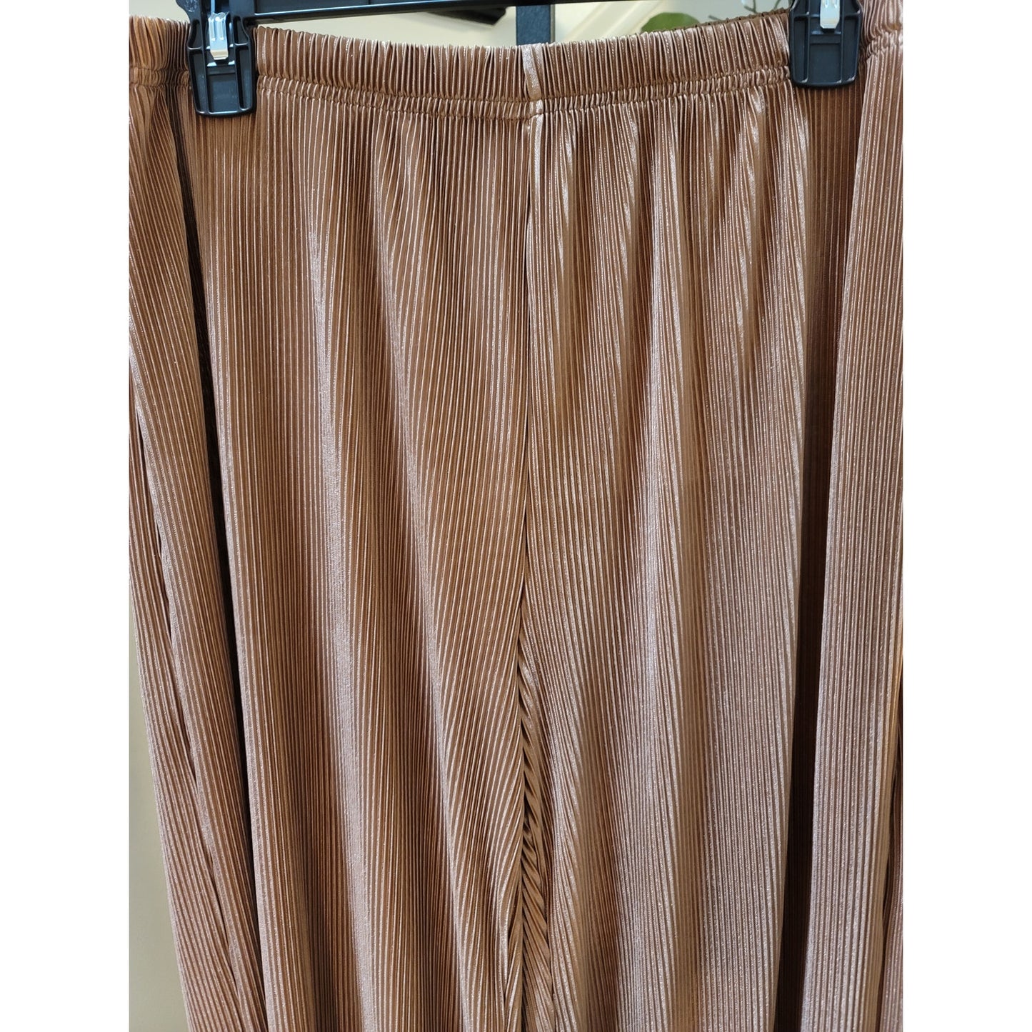 Polyester Pants Women's Size XL Pleated Light Brown Stretch Elastic Waist Luxury