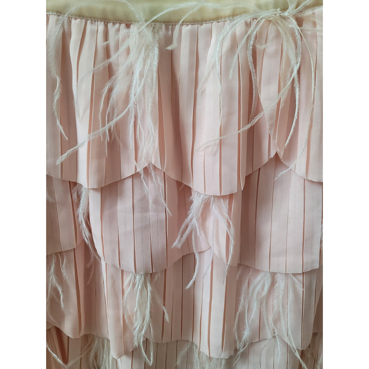 Hazel Mini Skirt Women's Large Pink Feather Fringe Pleated Ruffle Tiered Lined