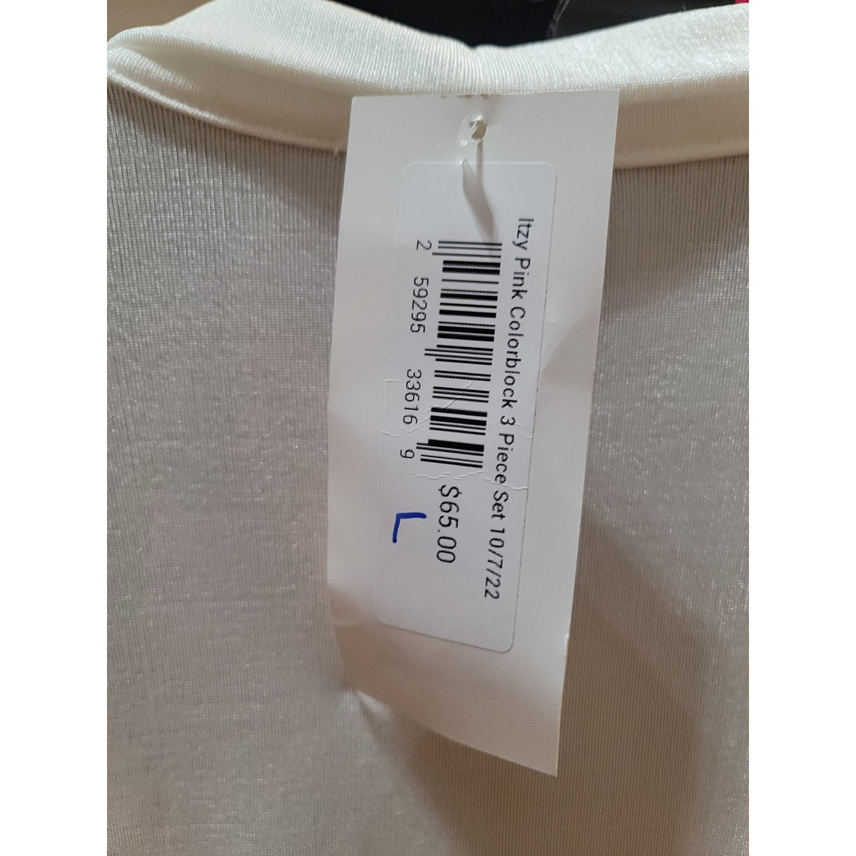 Itzy Cardigan Set Women's Large White/Pink Colorblock Open Front Drop Shoulder