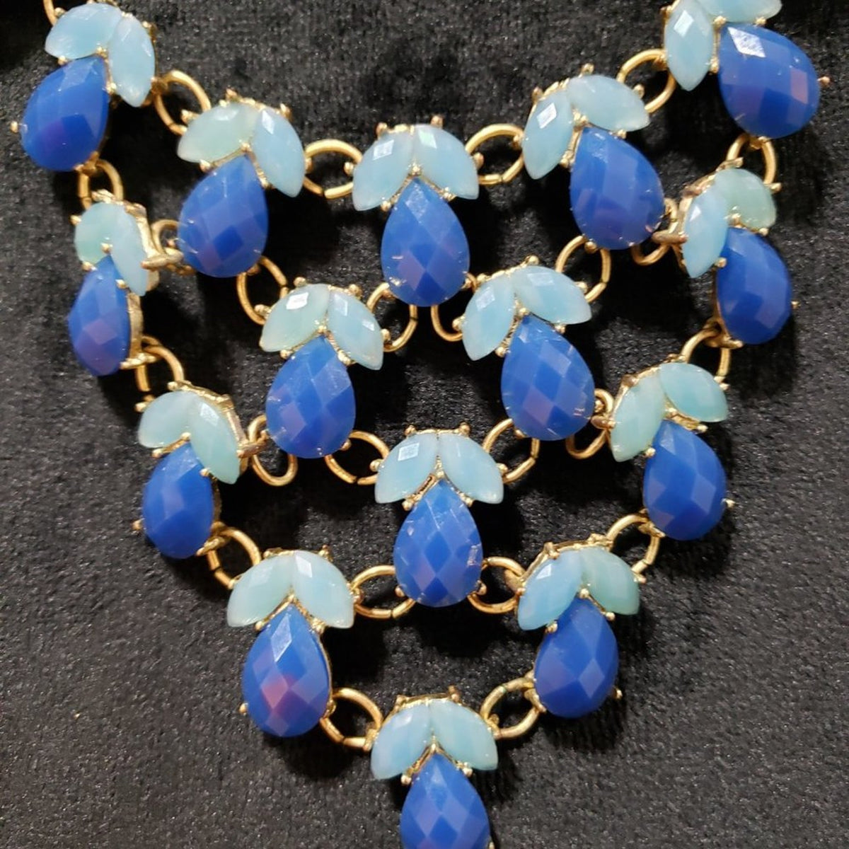 Womens Fashion Blue Choker Costume Beaded Statement Necklace with Lobster Clasp