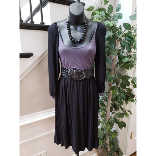 Muse Women's Purple Black Rayon Scoop Neck Long Sleeve Knee Length Dress Size 6