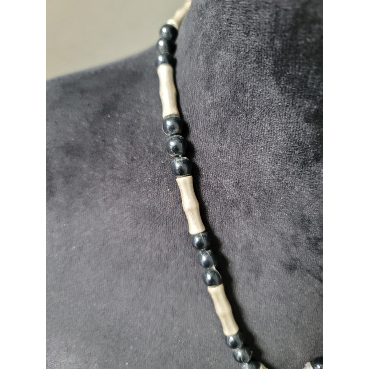 Women's Black Beaded Necklace With Round Silver Pendant And Lobster Clasp Lock