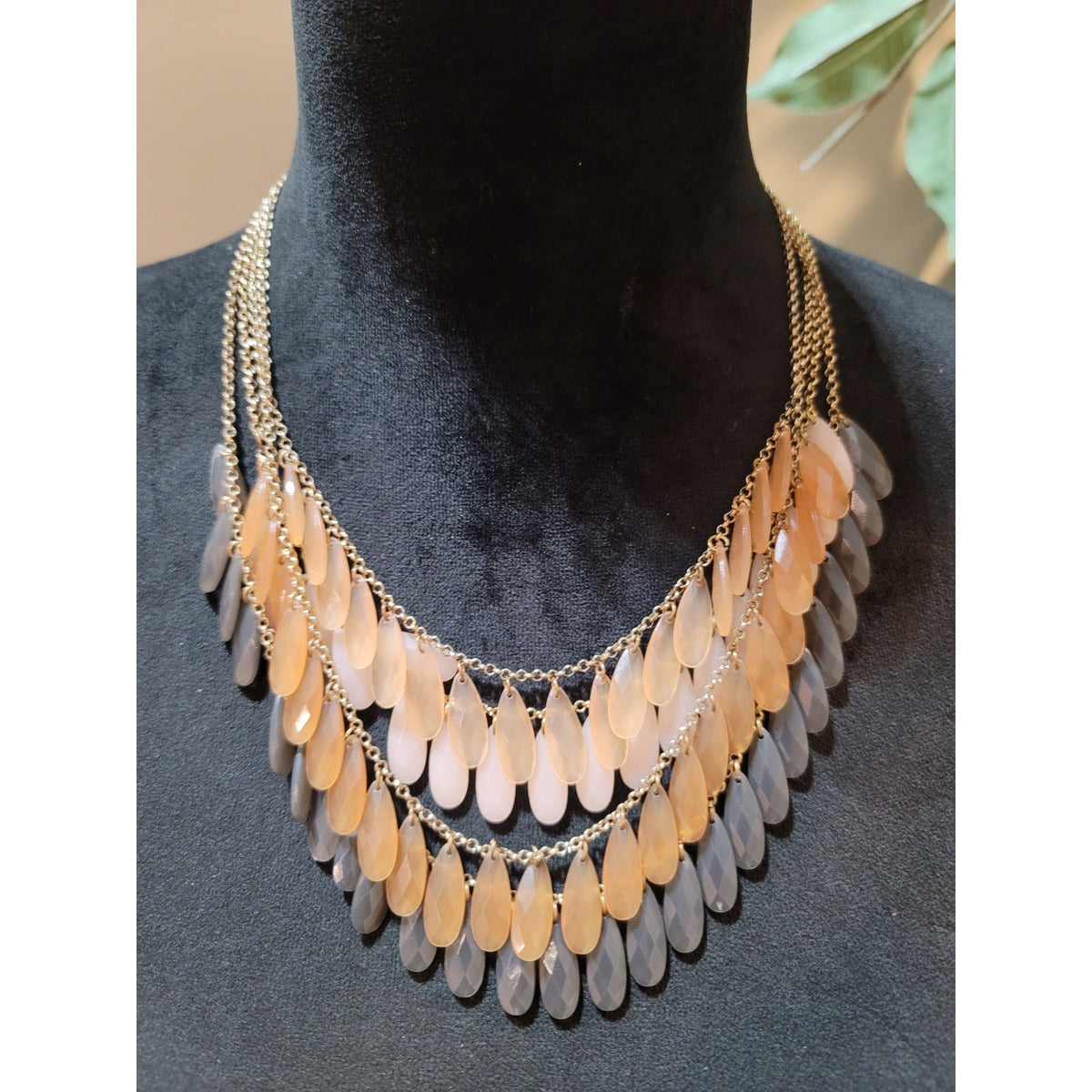 Women's Layered Teardrop Beaded Statement Necklace with Lobster Clasp Jewelry