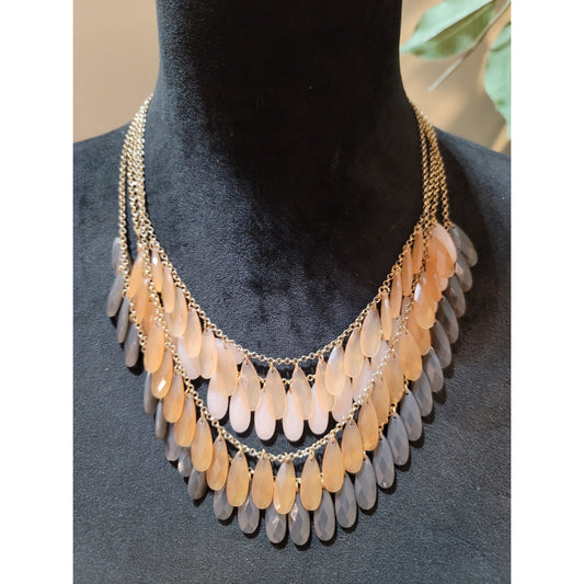 Women's Layered Teardrop Beaded Statement Necklace with Lobster Clasp Jewelry