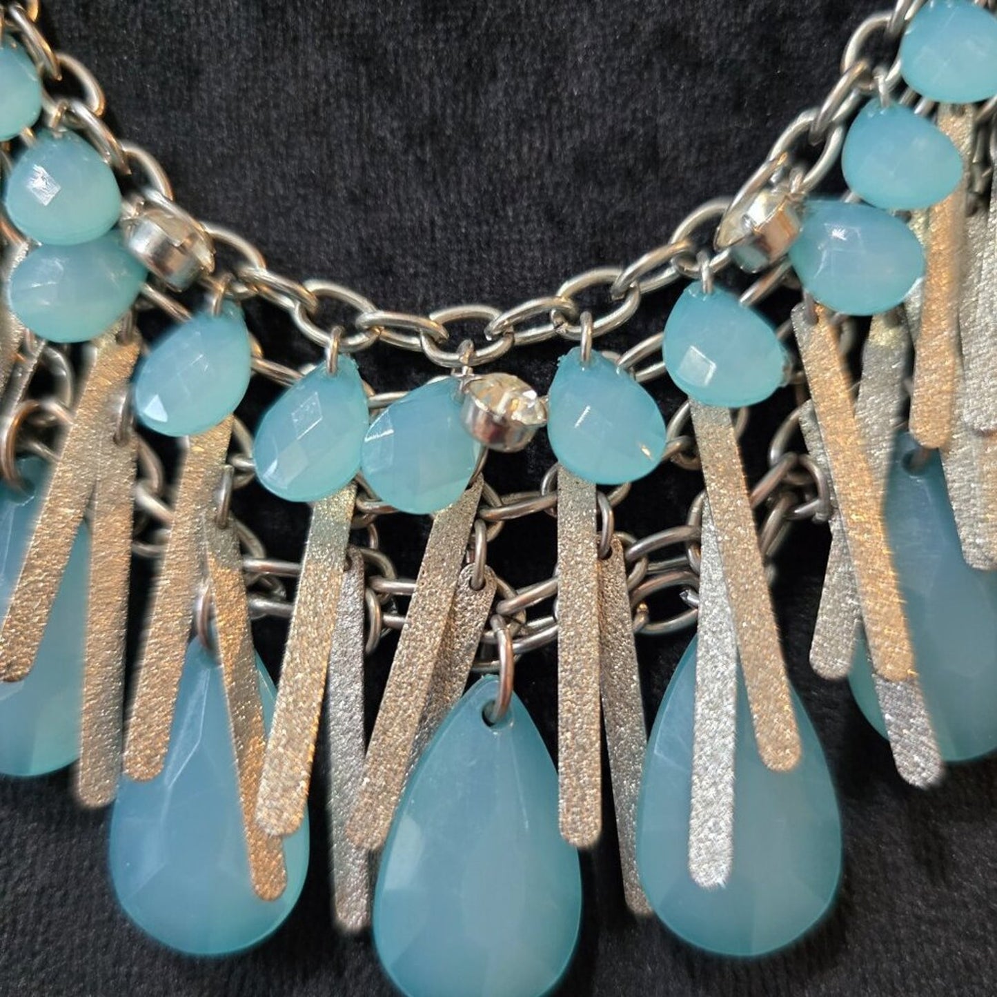 Womens Blue Crystal Teardrop Beaded Metal Fingers Necklace with Lobster Clasp