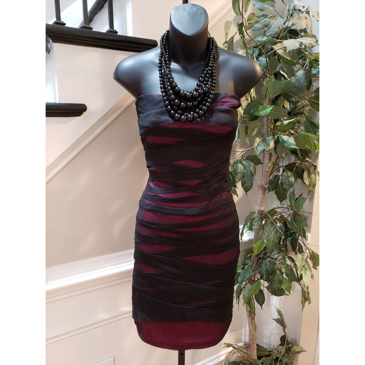 Forever 21 Strapless Dress Womens 1X Purple Black Bodycon Party Mini Plus