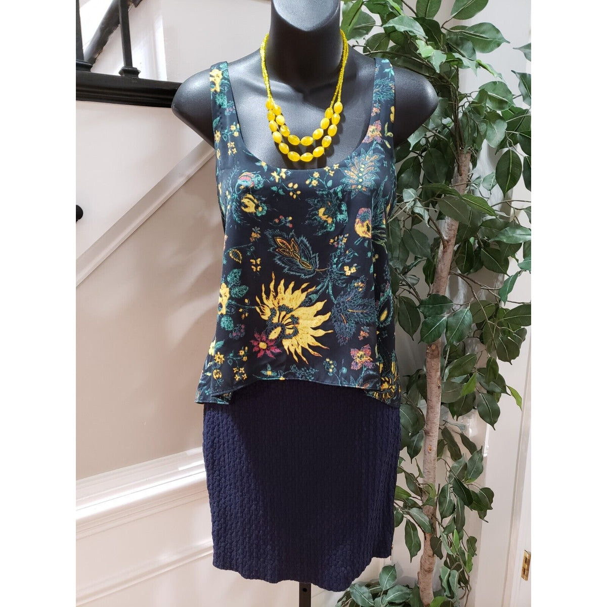 Rachel Roy Women Multi Floral Side Zip Scoop Neck Sleeveless Knee Length Dress 2