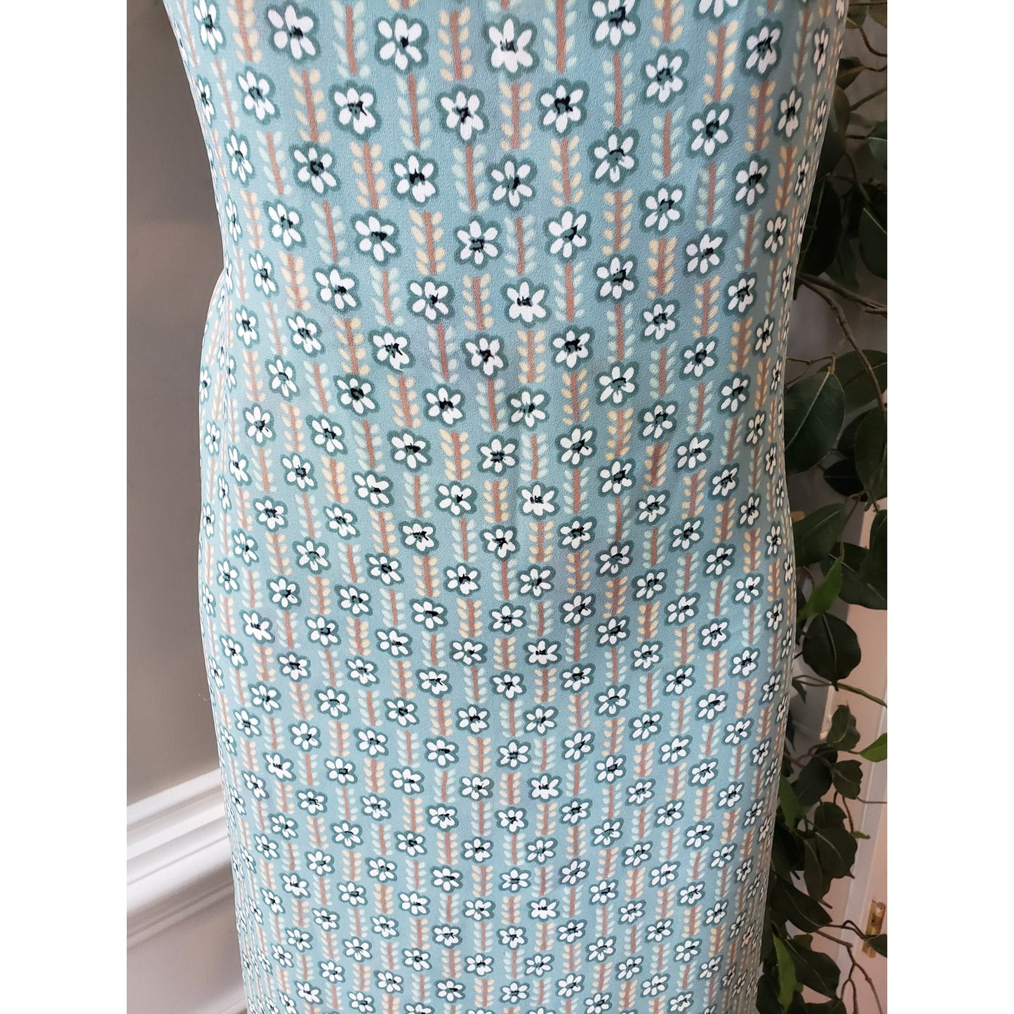 Studio C Long Maxi Dress Women's L Blue & Beige Reversible Scoop Neck Sleeveless