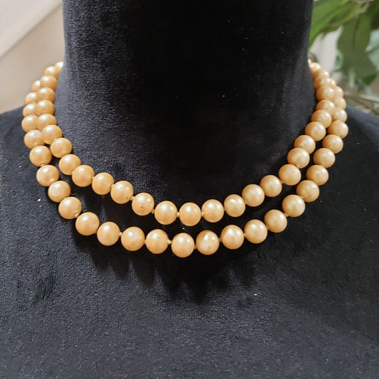 Womens Fashion Beige Trifari Faux Pearls Choker Necklace with Rhinestone Clasp