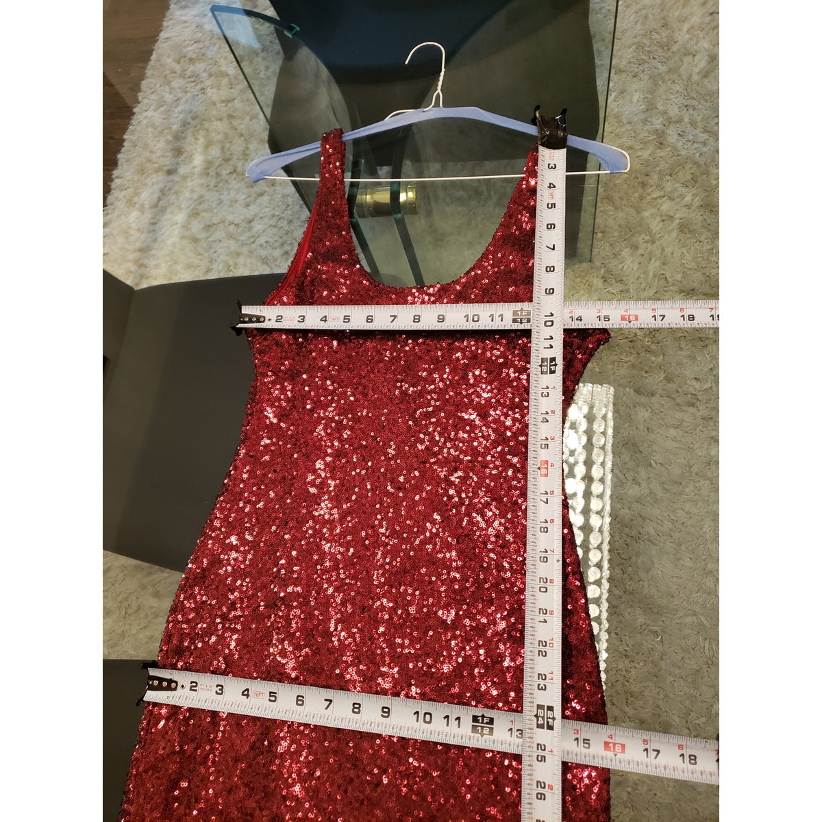 Fashion Nova Bodycon Dress Womens S Red Metallic Sequin Sleeveless Scoop Neck