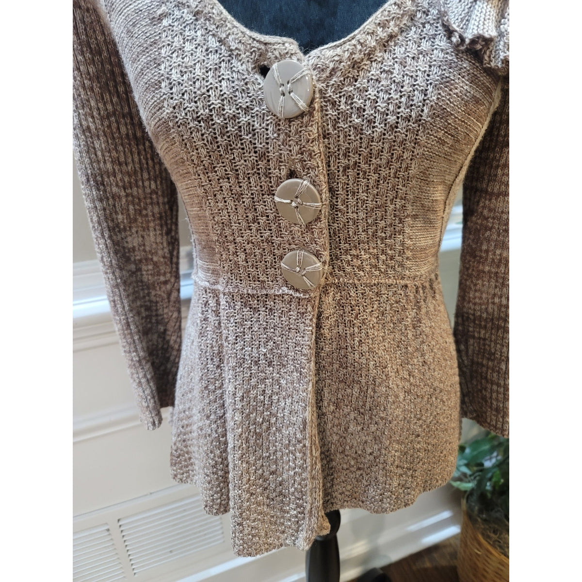 New Directions Cardigan Sweater Women's SZ XL Brown Button Front Deep V-Neck