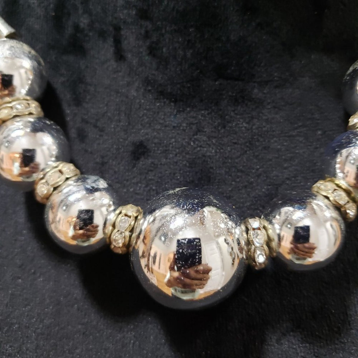Women Fashion Rhinestone Sphere Ciricle Metal Beaded Necklace with Lobster Clasp