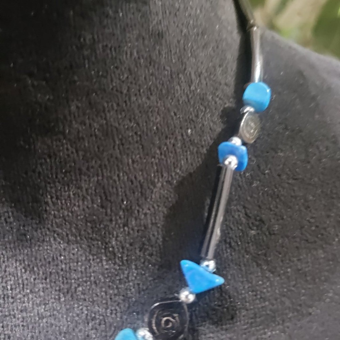 Artisan Women Fashion Black Twist Bar Blue Faux Turquoise Beaded Collar Necklace
