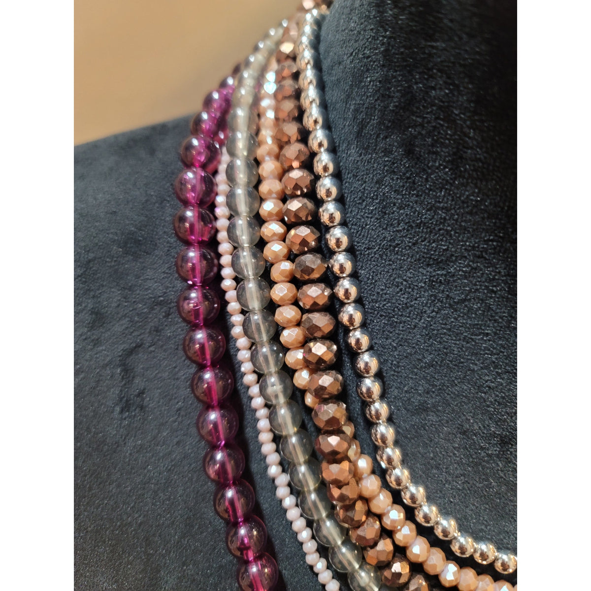 Women's Multi Strand Beaded Necklace With Lobster Clasp Glass Crystal Pearl