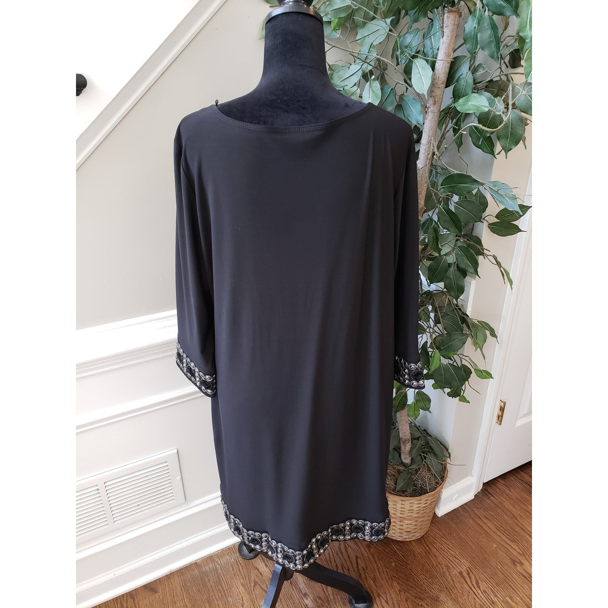 Tiana B. Fit & Flare Dress Women's Size XL Black Studded Round Neck Long Sleeve