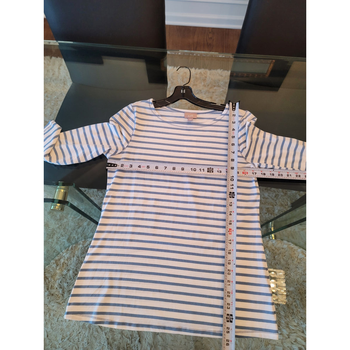 J. Jill Tunic Blouse MP White Blue Cotton Stretch Striped Scoop Neck 3/4 Sleeve