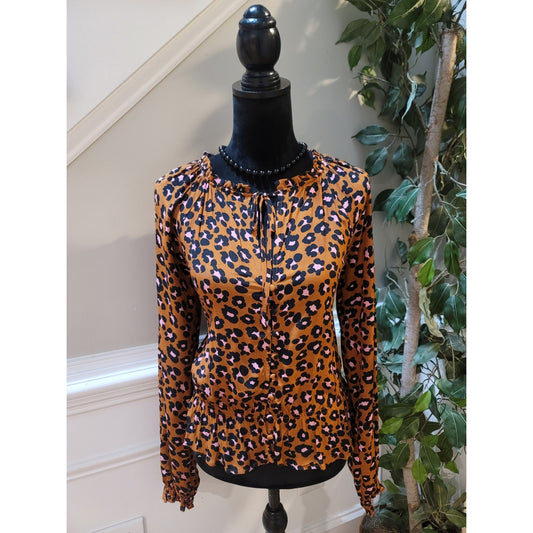 Sanctuary Leopard Print Blouse Women's Size XS Multicolor 100% Rayon Long Sleeve