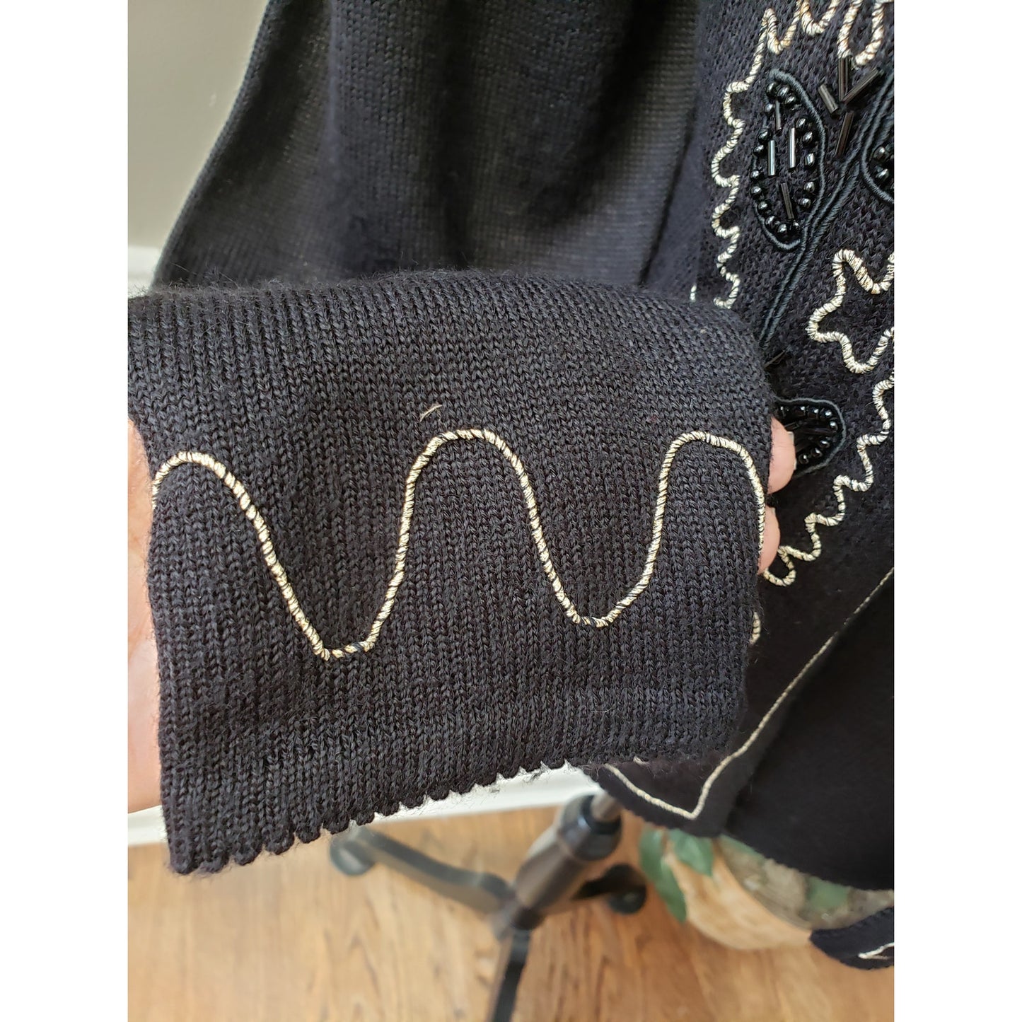 Alfred Dunner Cardigan Sweater Womens Petite M Black Layered Embroidered Beaded