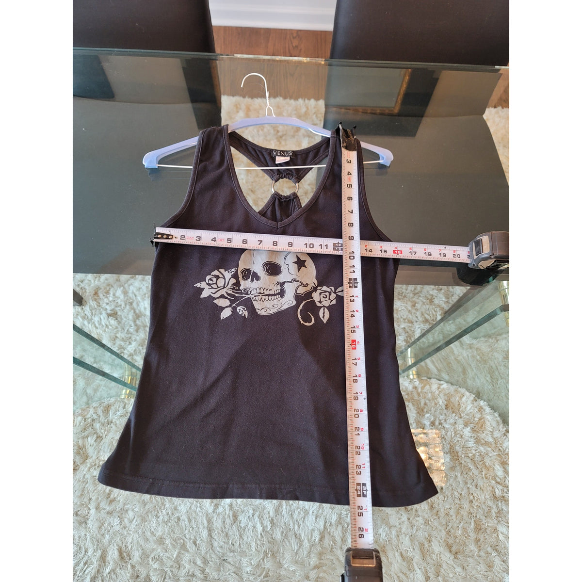 Venus Shirt Top Women's Size Medium Black Cotton Sleeveless Graphic Print