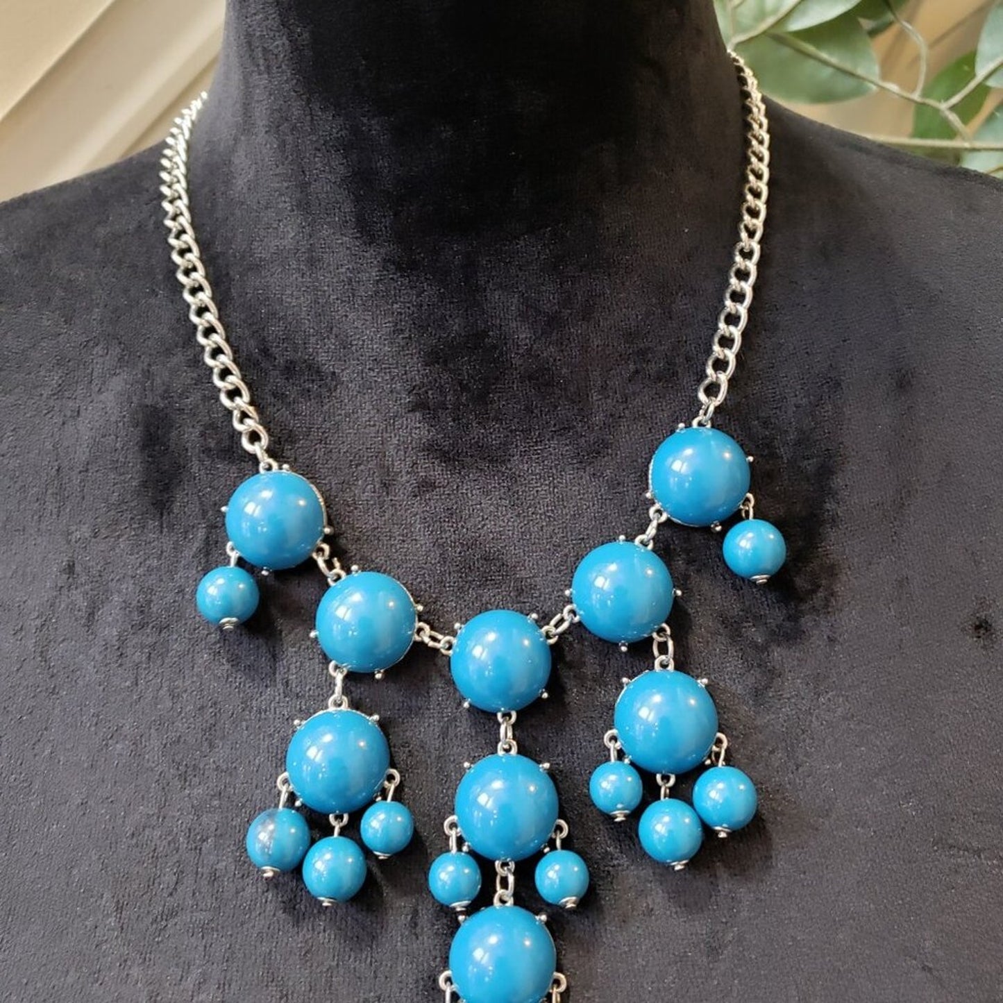 Womens Blue Double Round Stone Statement Necklace Jewelry with Lobster Clasp