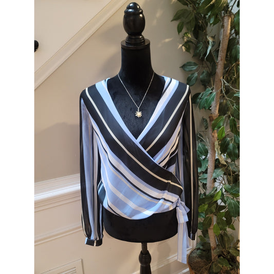 Bar III Wrap Blouse Women’s Size S Multicolor 100% polyester V-Neck Tie Waist